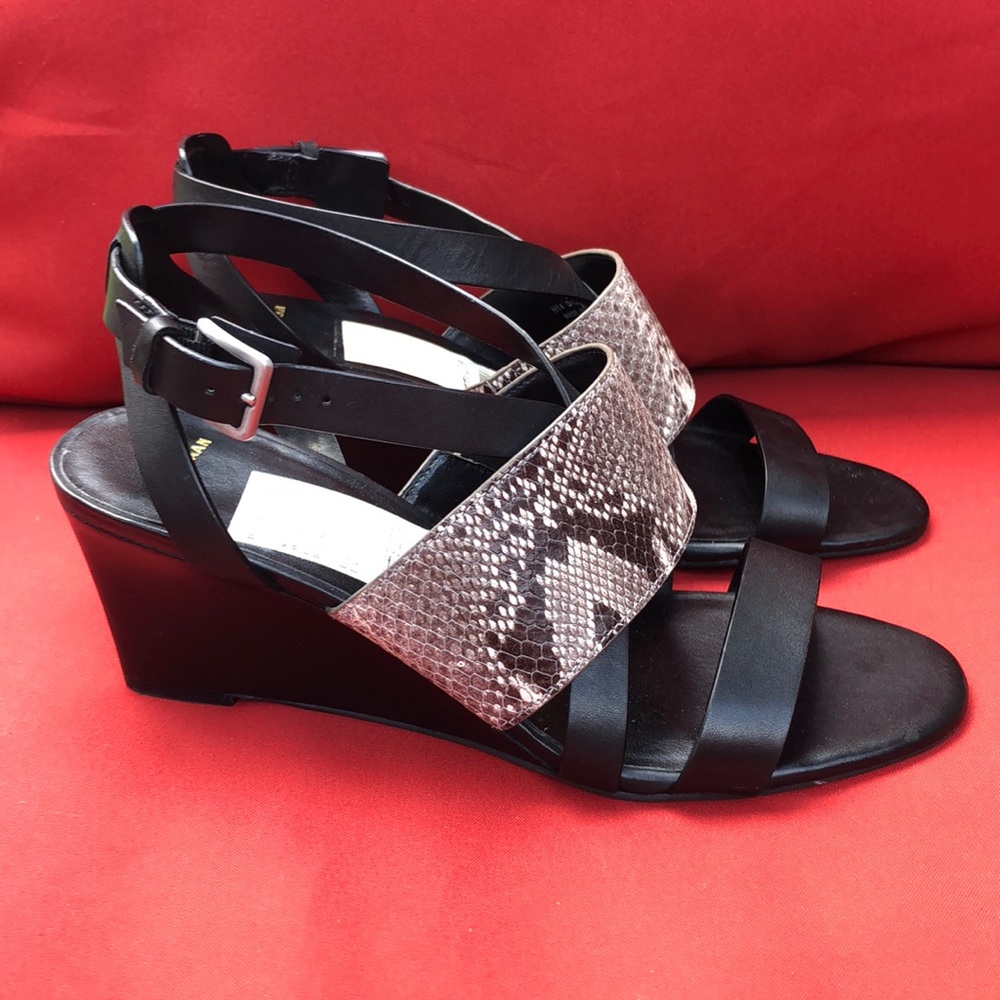 COLE HAAN BLACK & WHITE SNAKE PRINT STRAPPY WEDGES